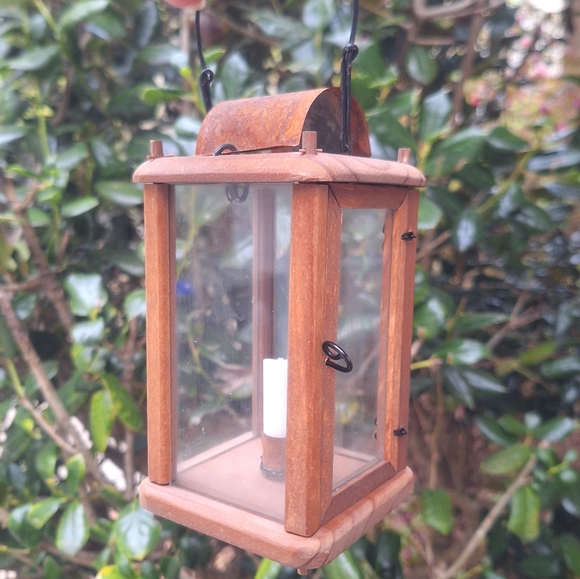 Lantern Wooden Primitive Handmade Hanging Candle Holder with Metal Small Little - Picture 9 of 17